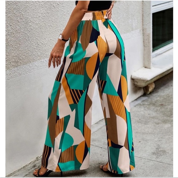 🔥BLACK FRIDAY🔥 Boho High Waist Print Pocket Wide Leg Palazzo Pants L - Picture 5 of 5